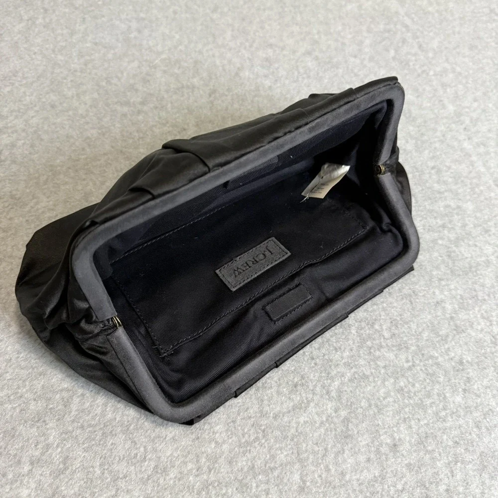 J.CREW Black Silk Pleated Magnet Closure Small Clutch Evening Bag Purse
